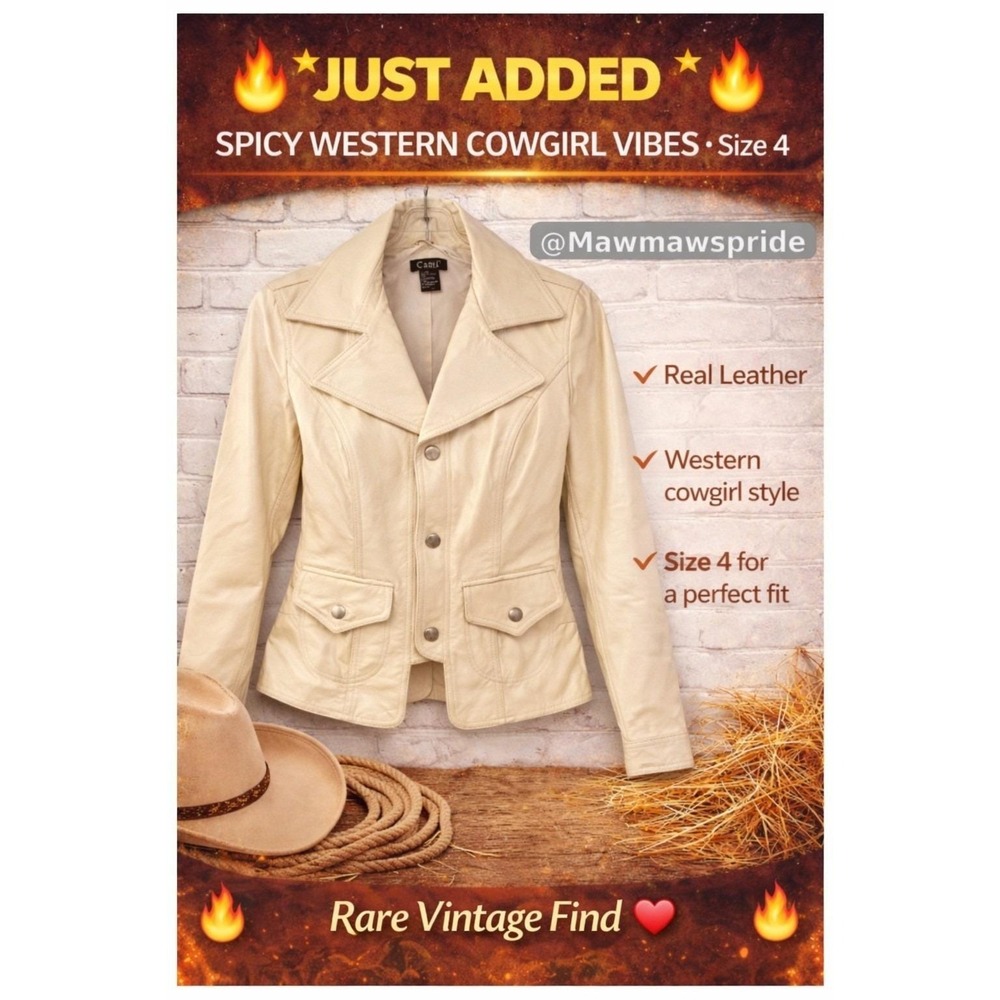 VINTAGE RARE FIND Cami Cream Genuine Leather Western Cowgirl Jacket Size 4